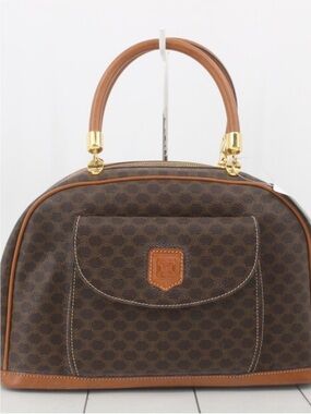Valentino Brown Monogram Dome Satchel with Tan Trim